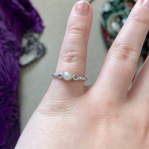 Authentic Pearl & aquamarine ring